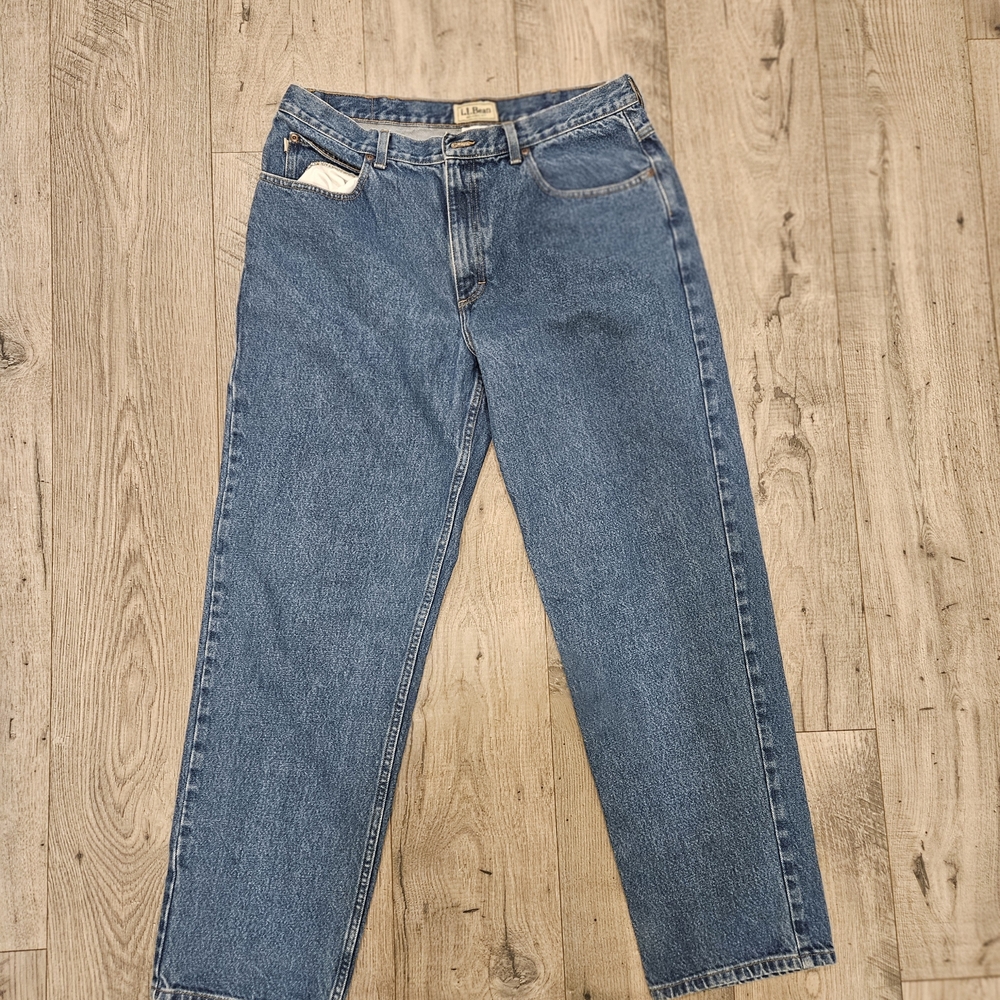 L.L Bean Classic Relaxed Fit Blue Denim Jeans 100% Cotton Mens 36×32